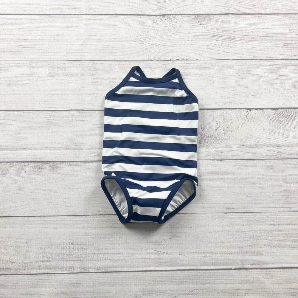 Hanna Andersson Toddler Girl One Piece Swimsuit Blue Striped NEW 18-24 Months
